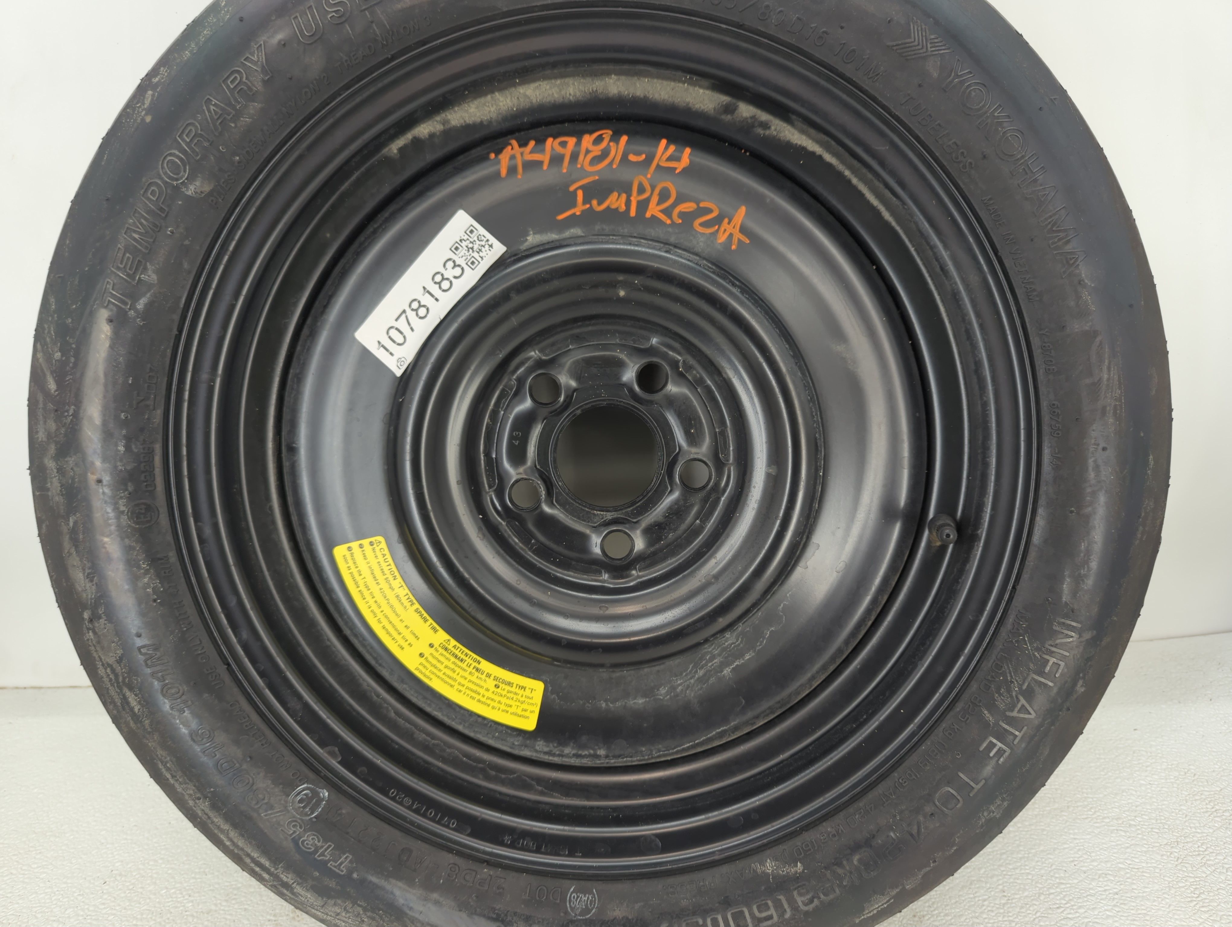 2017-2022 Subaru Impreza Spare Donut Tire Wheel Rim Oem 1078183 - Oemusedautoparts1.com