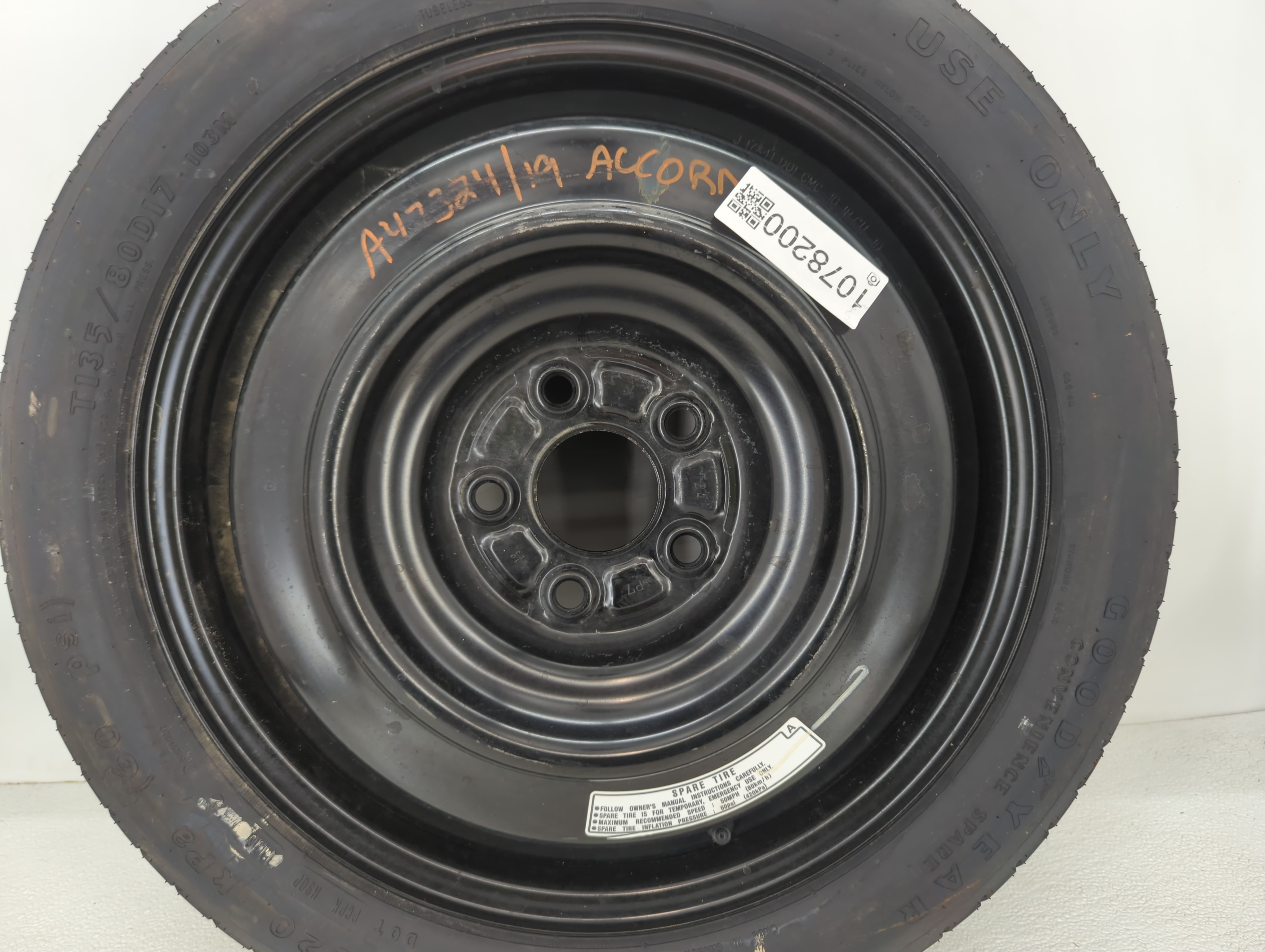2016-2022 Honda Accord Spare Donut Tire Wheel Rim Oem 1078200 - Oemusedautoparts1.com