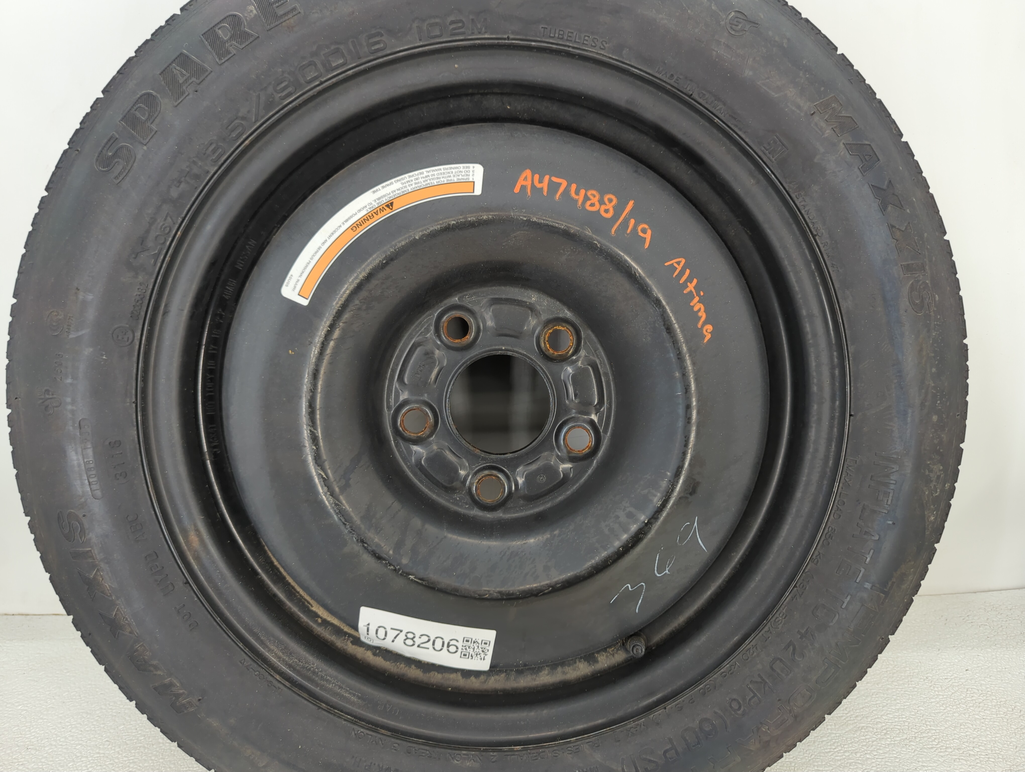 2002-2022 Nissan Altima Spare Donut Tire Wheel Rim Oem 1078206 - Oemusedautoparts1.com
