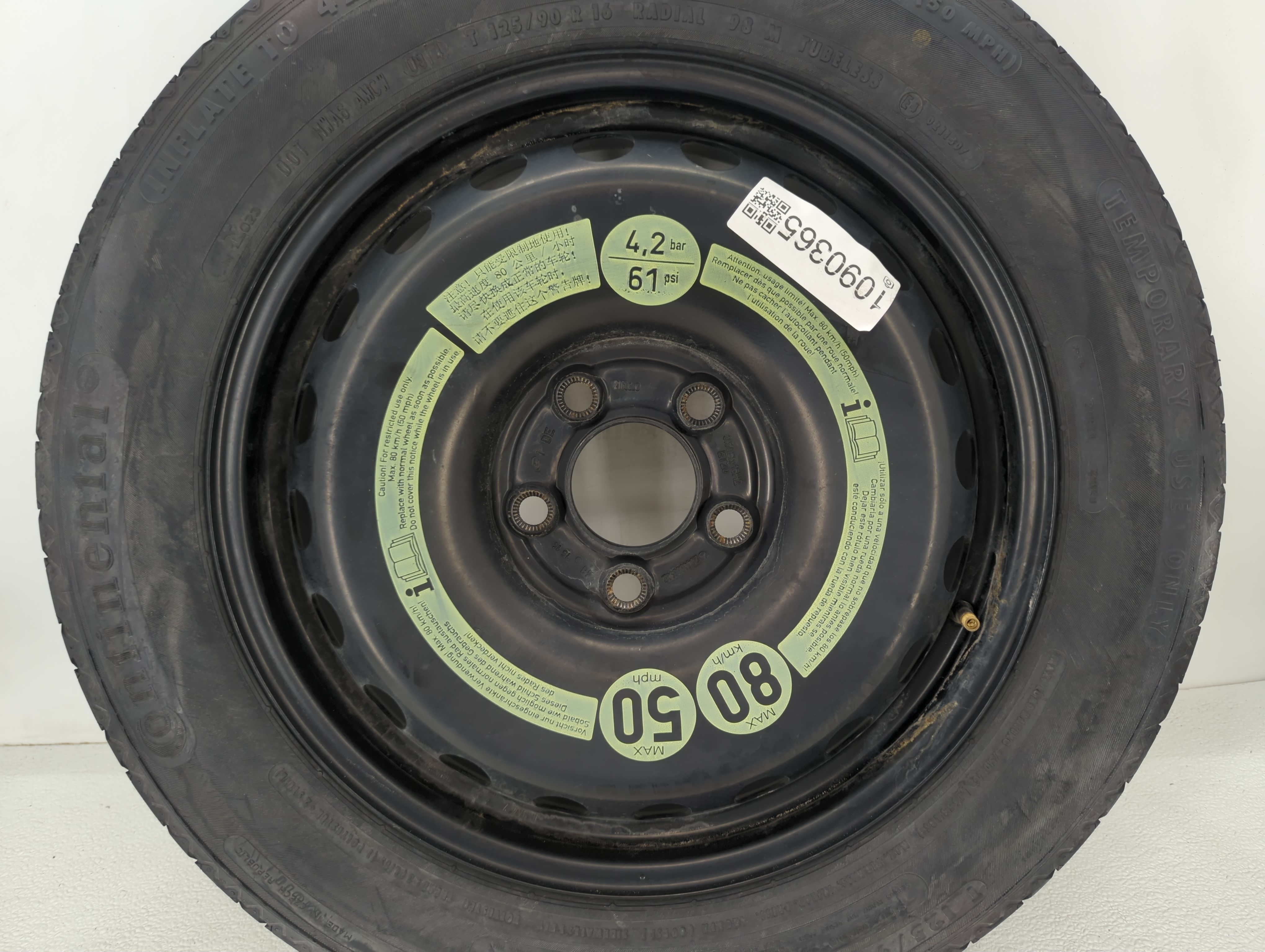 2012-2014 Mercedes-benz C250 Spare Donut Tire Wheel Rim Oem 1090365 - Oemusedautoparts1.com