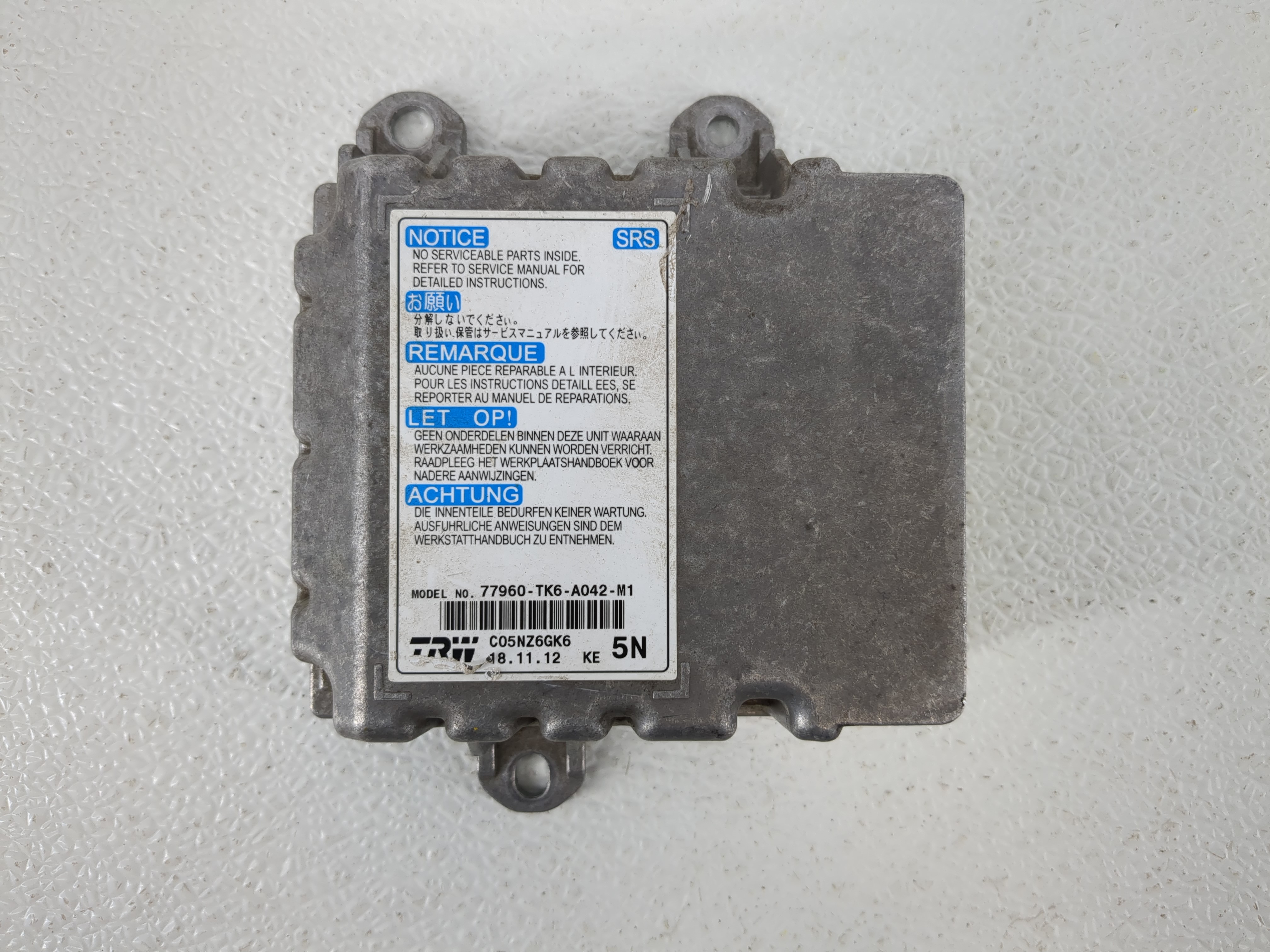 2012-2012 Honda Civic Airbag Control Module 77960-tk6-a042-m1 1142280 - Oemusedautoparts1.com