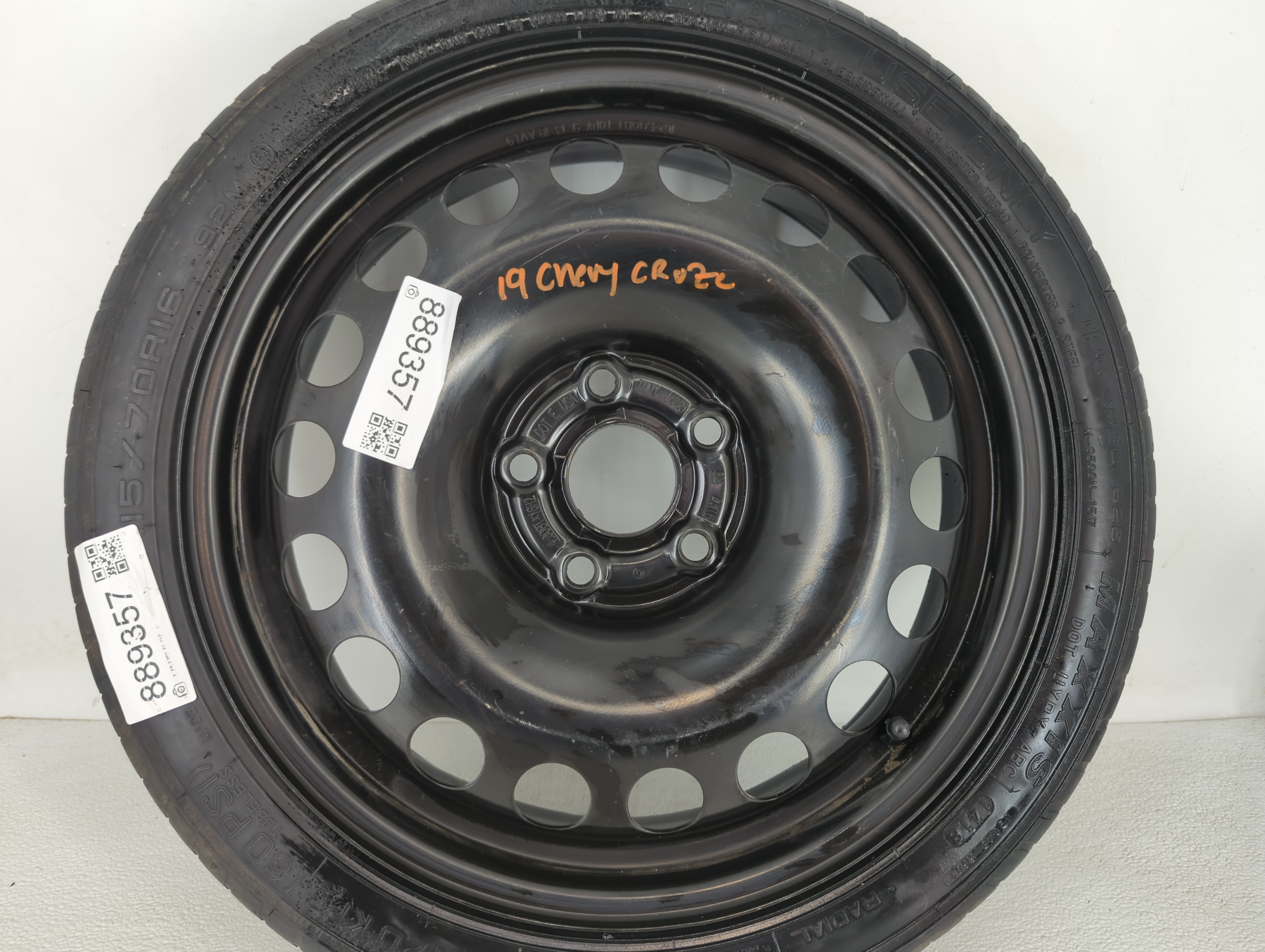 2019 Chevrolet Cruze Spare Donut Tire Wheel Rim Oem 889357 - Oemusedautoparts1.com