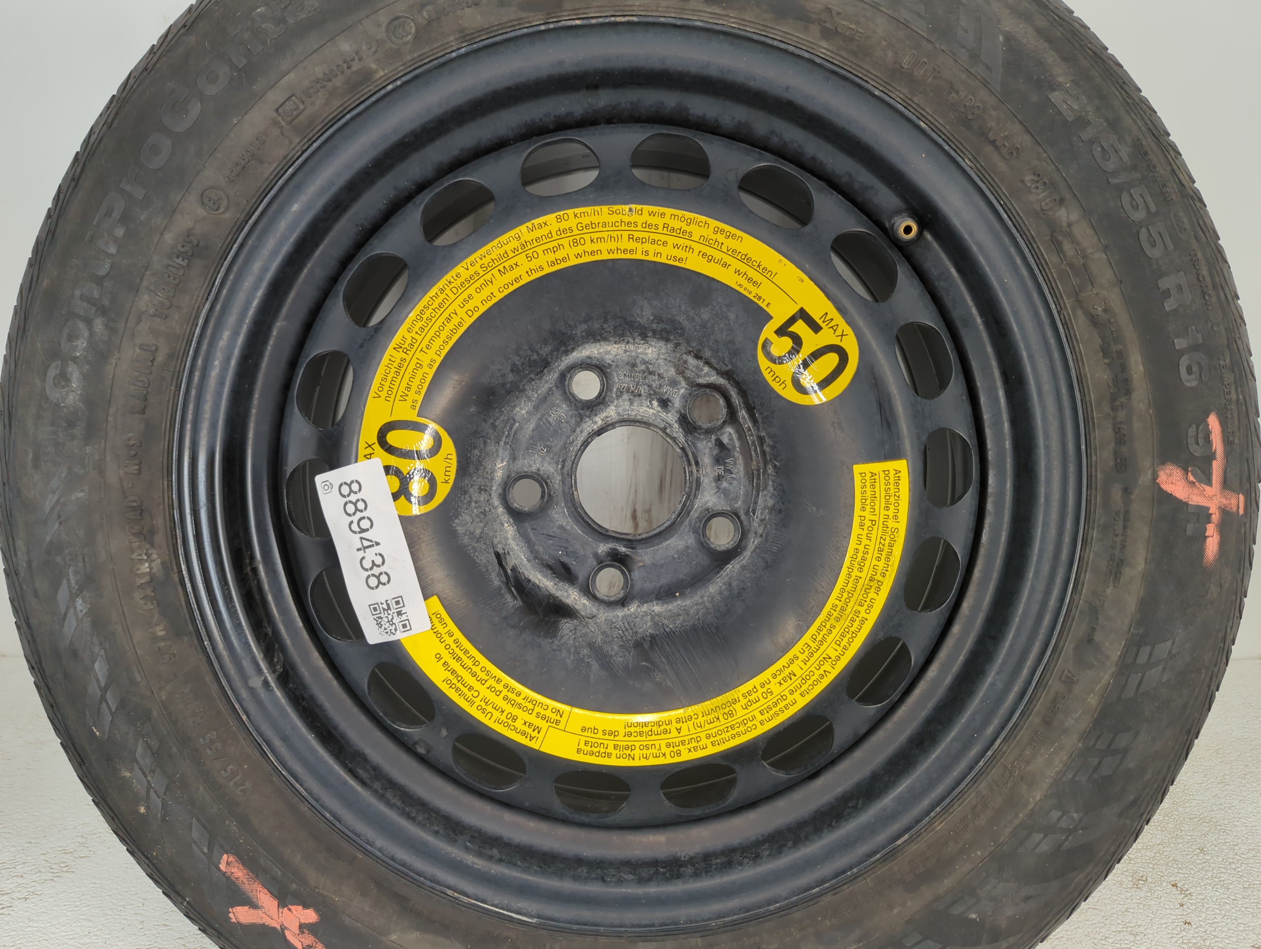 2009-2017 Volkswagen Cc Spare Donut Tire Wheel Rim Oem 889438 - Oemusedautoparts1.com