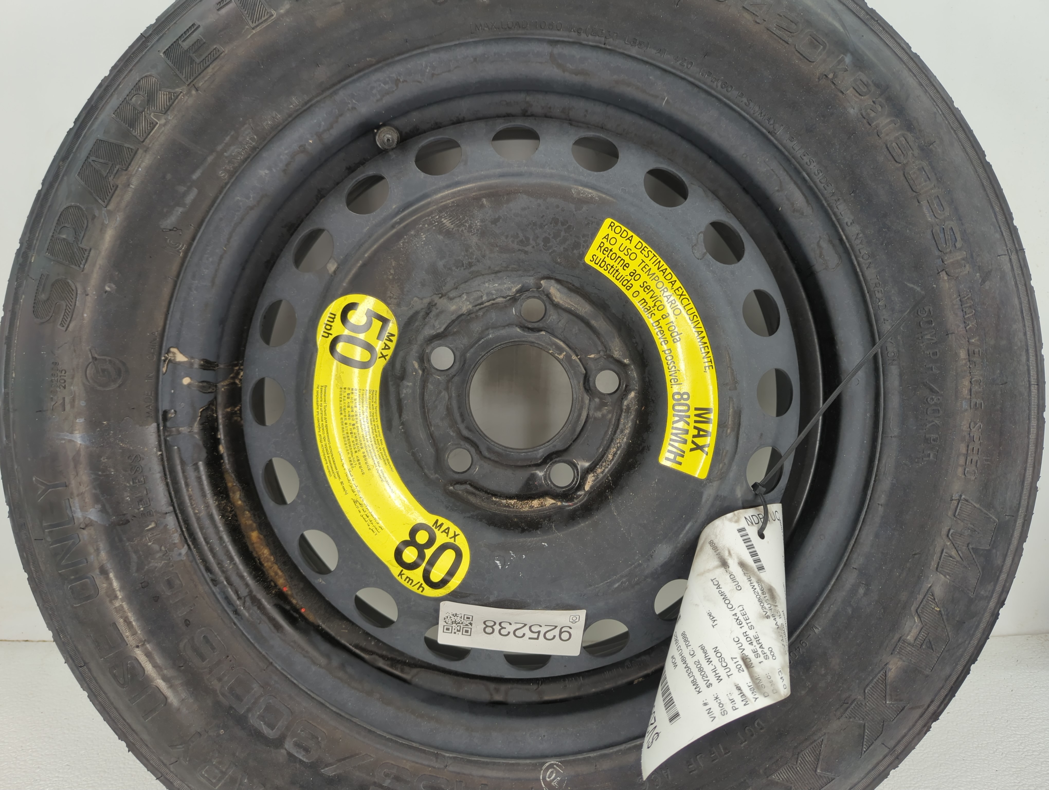 Picture of 2017-2022 Kia Sportage Spare Donut Tire Wheel Rim Oem 925238