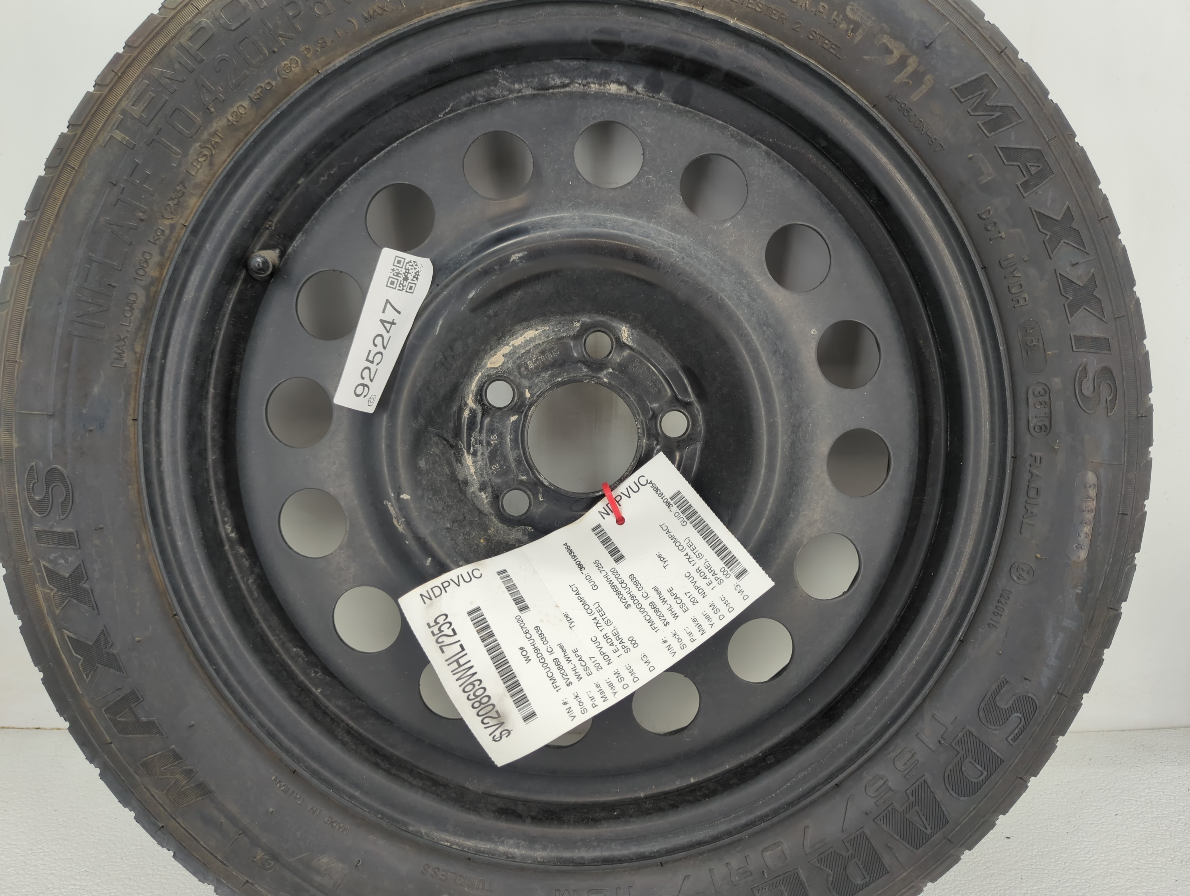 2013-2019 Ford Escape Spare Donut Tire Wheel Rim Oem 925247 - Oemusedautoparts1.com