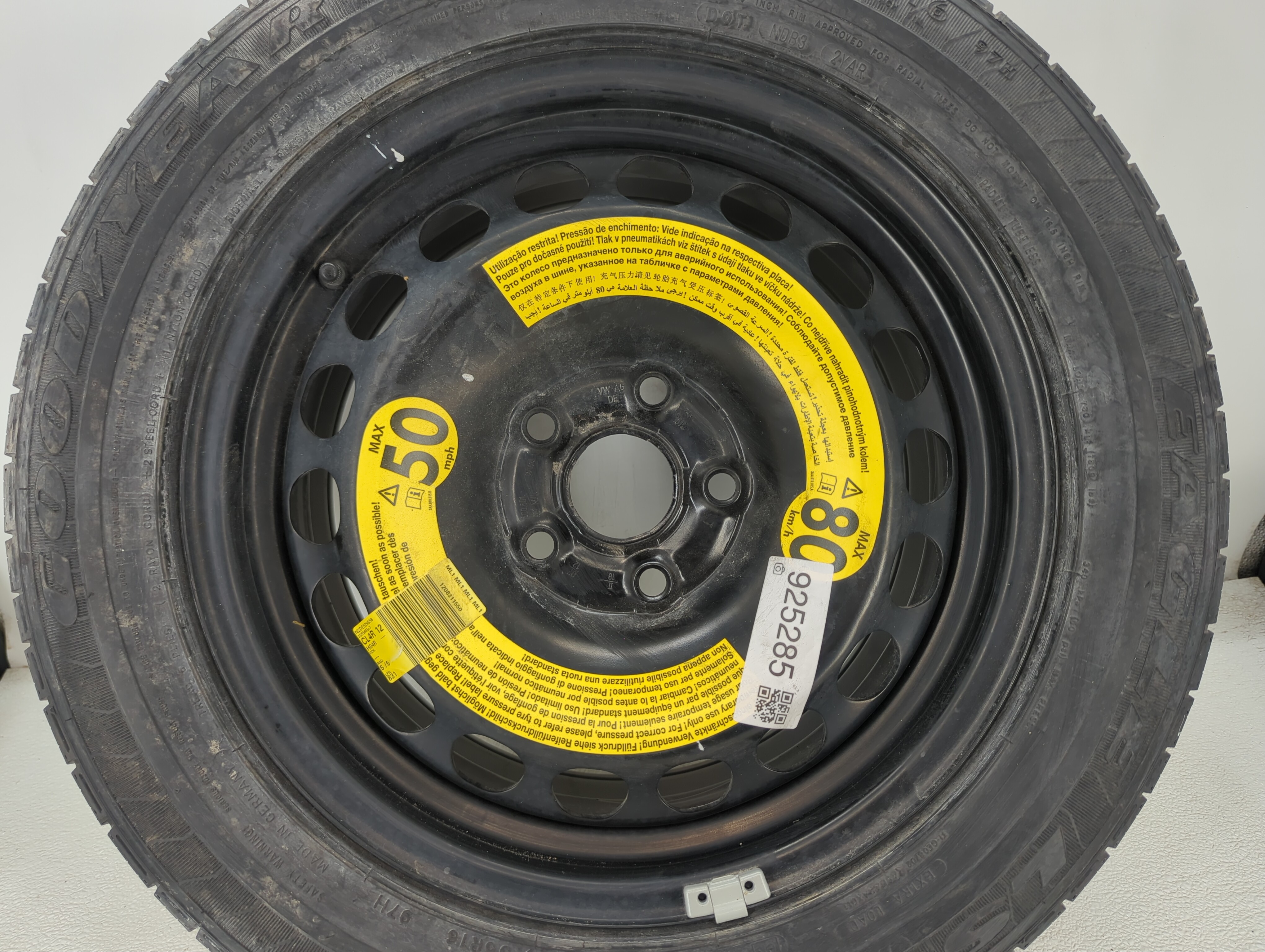 2009-2017 Volkswagen Cc Spare Donut Tire Wheel Rim Oem 925285 - Oemusedautoparts1.com