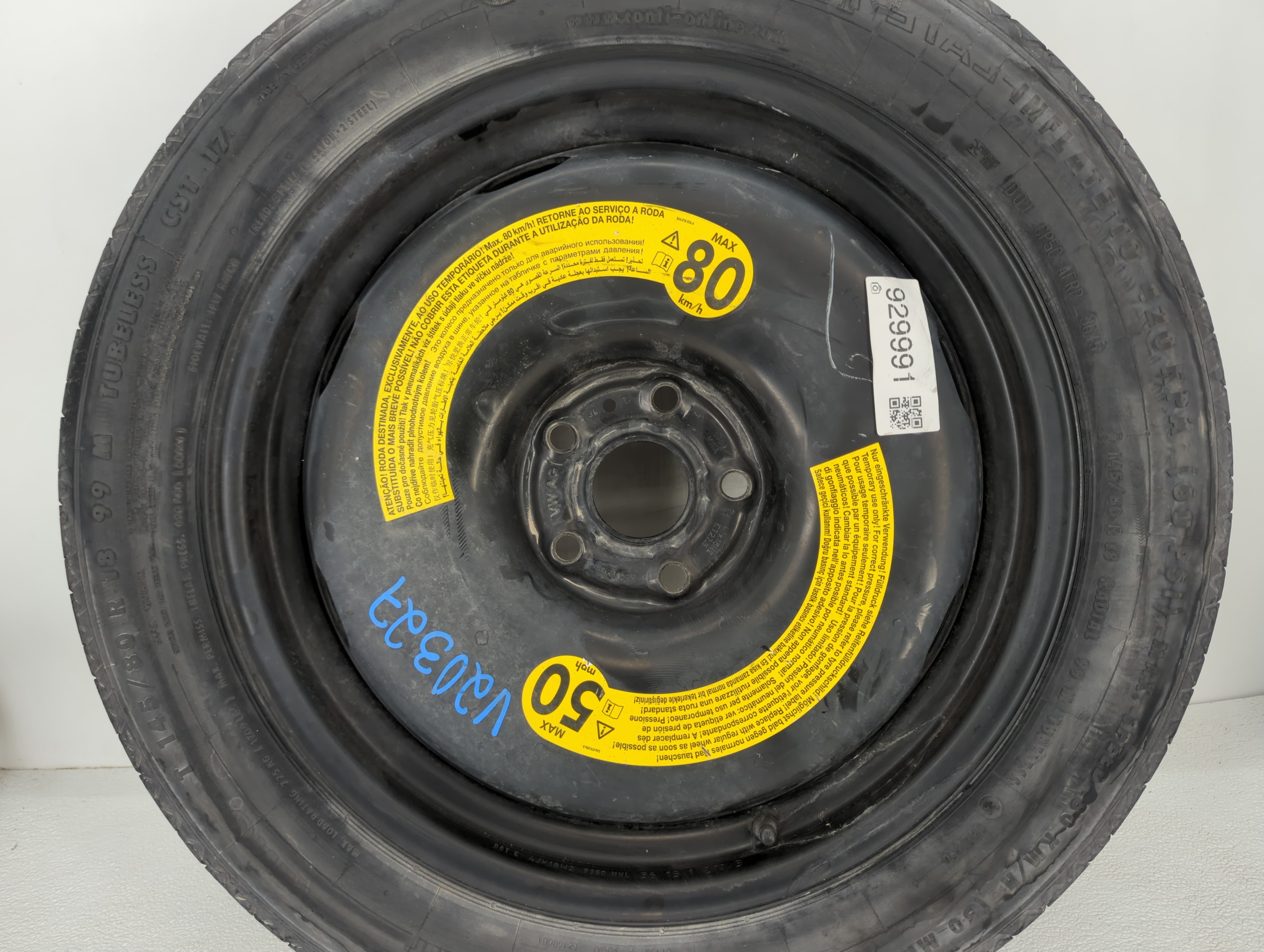 Picture of 2015-2016 Audi Q3 Spare Donut Tire Wheel Rim Oem 929991